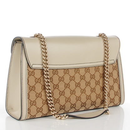 Gucci Monogram Margaux Calfskin Medium Emily Chain Shoulder Bag Beige Ebony Mystic White 3 of 7