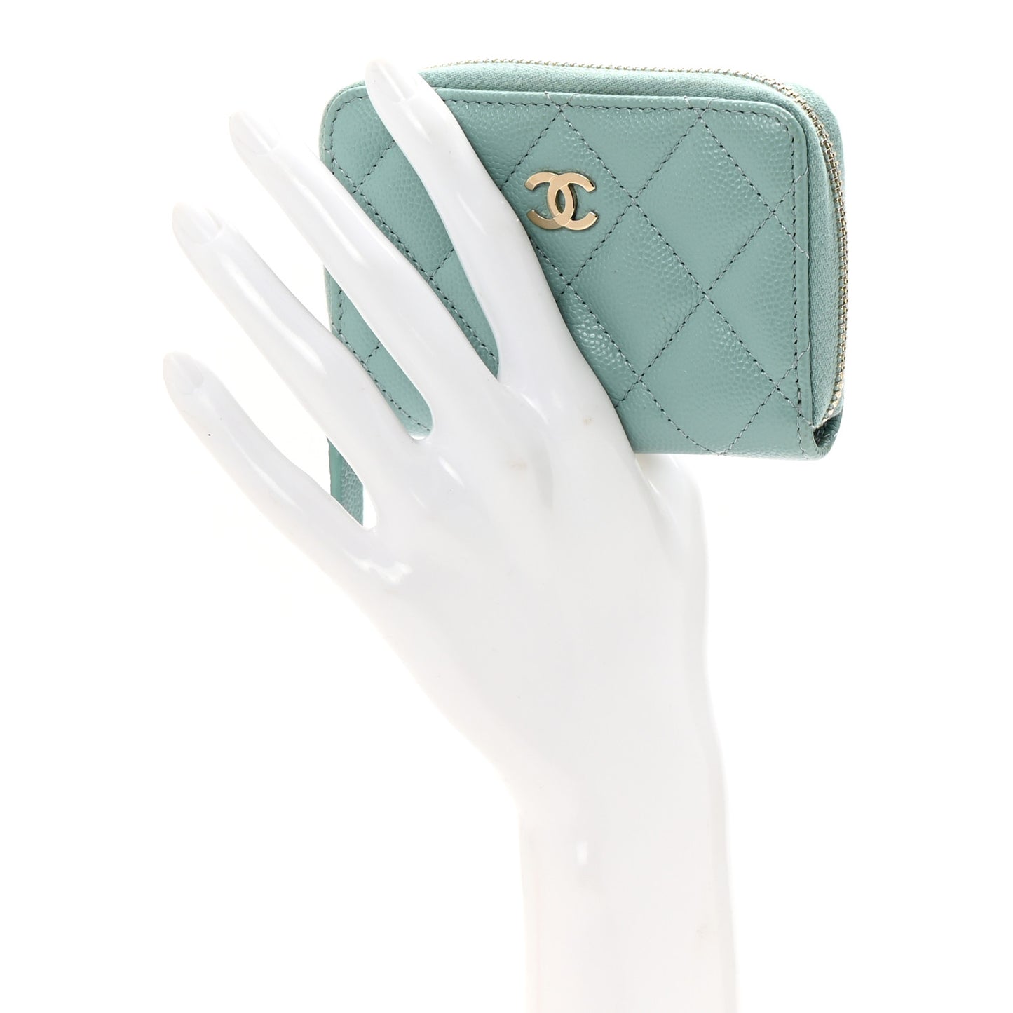 Caviar Quilted Zip Coin Purse Light Blue