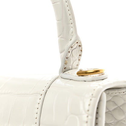 Balenciaga Shiny Calfskin Crocodile Embossed Hourglass Top Handle Bag XS White 8 of 11