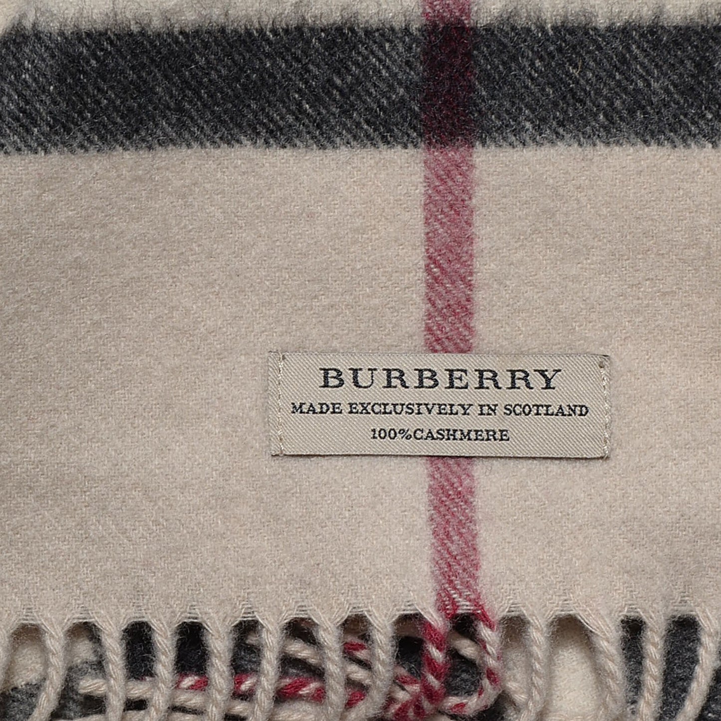 Cashmere Giant Check Fringe Scarf Ivory