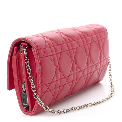 Christian Dior Lambskin Cannage Lady Dior Rendezvous Wallet On Chain Fuchsia 3 of 10