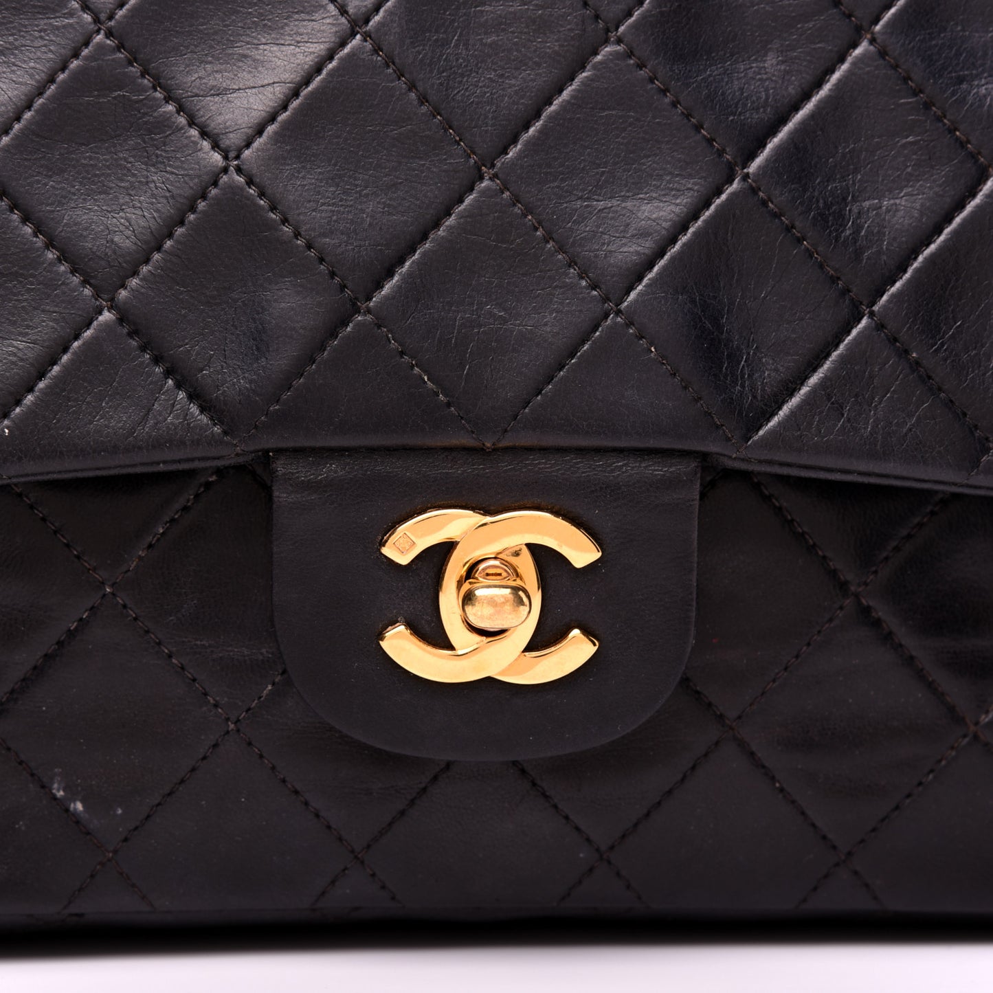 Lambskin Quilted Medium Double Flap Black