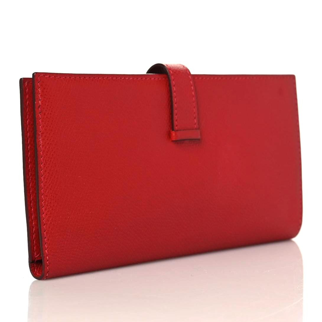 Hermes Epsom Bearn Gusset Wallet Rouge Casaque 3 of 8