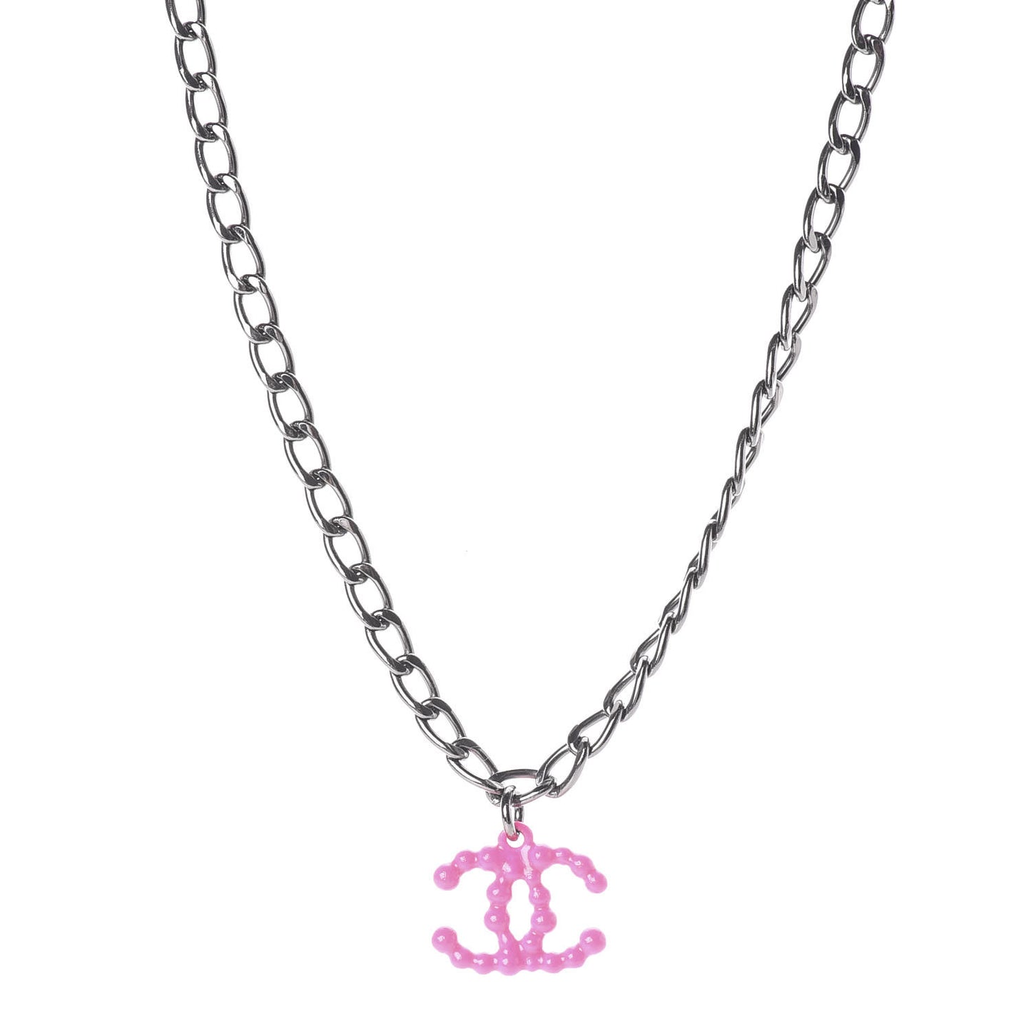 Ruthenium Enamel Coated CC Necklace Pink