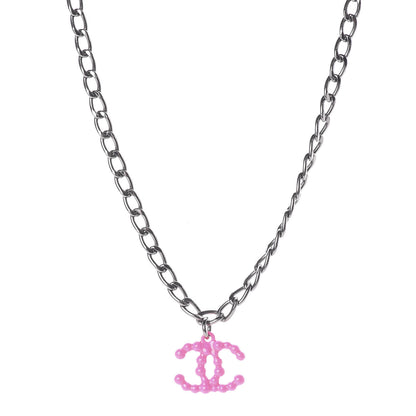 Chanel Ruthenium Enamel Coated CC Necklace Pink 1 of 3
