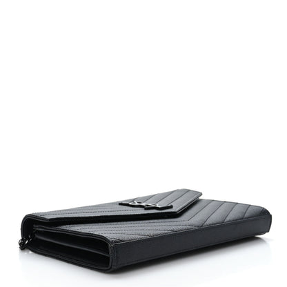 Saint Laurent Grain De Poudre Matelasse Chevron Monogram Monochrome Chain Wallet Black 4 of 9