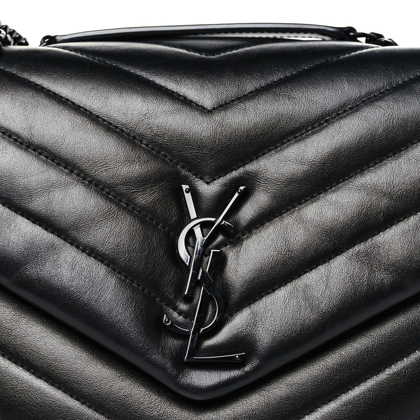 Calfskin Y Quilted Monogram Monochrome Medium Loulou Chain Satchel Black