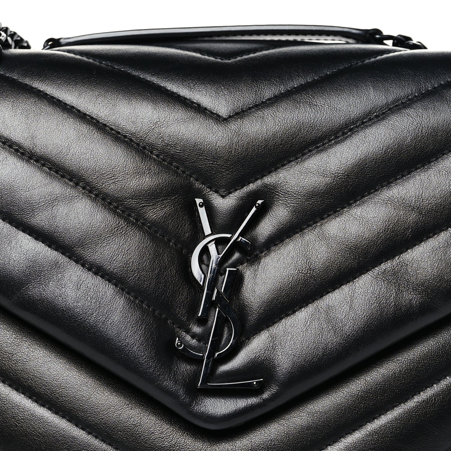 Saint Laurent Calfskin Y Quilted Monogram Monochrome Medium Loulou Chain Satchel Black 8 of 10