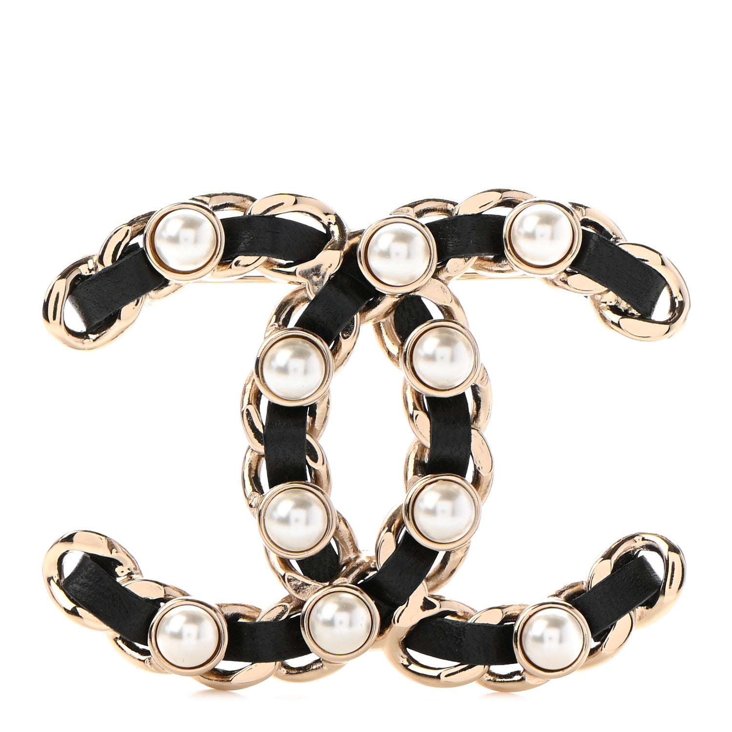 Chanel Lambskin Pearl CC Chain Brooch Black Gold 1 of 5