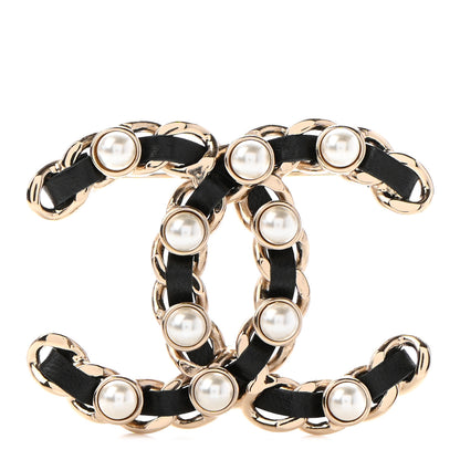Chanel Lambskin Pearl CC Chain Brooch Black Gold 1 of 5