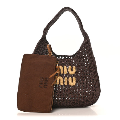 Miu Miu Raffia Crochet Woven Hobo Cacao Naturale 2 of 9