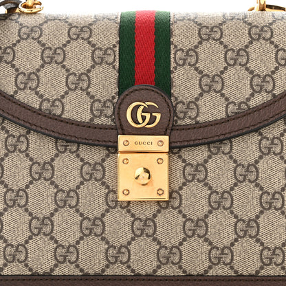 Gucci GG Supreme Monogram Textured Dollar Calfskin Web Small Ophidia Padlock Top Handle Bag Beige Ebony New Acero 8 of 10