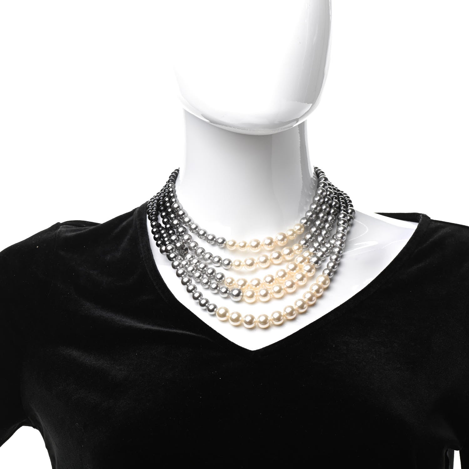 Chanel Graduated Pearl CC Multi Strand Short Necklace Ruthenium Grey Black 2 of 5