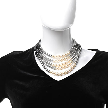 Chanel Graduated Pearl CC Multi Strand Short Necklace Ruthenium Grey Black 2 of 5