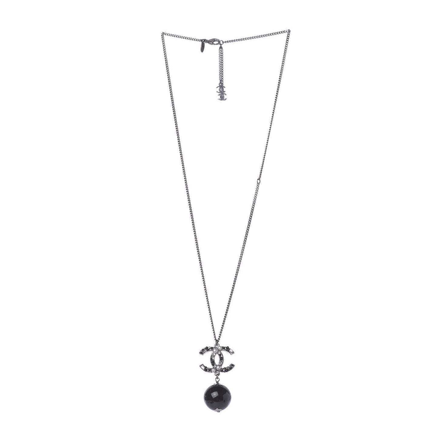 Ruthenium Pearl Bead CC Necklace Black