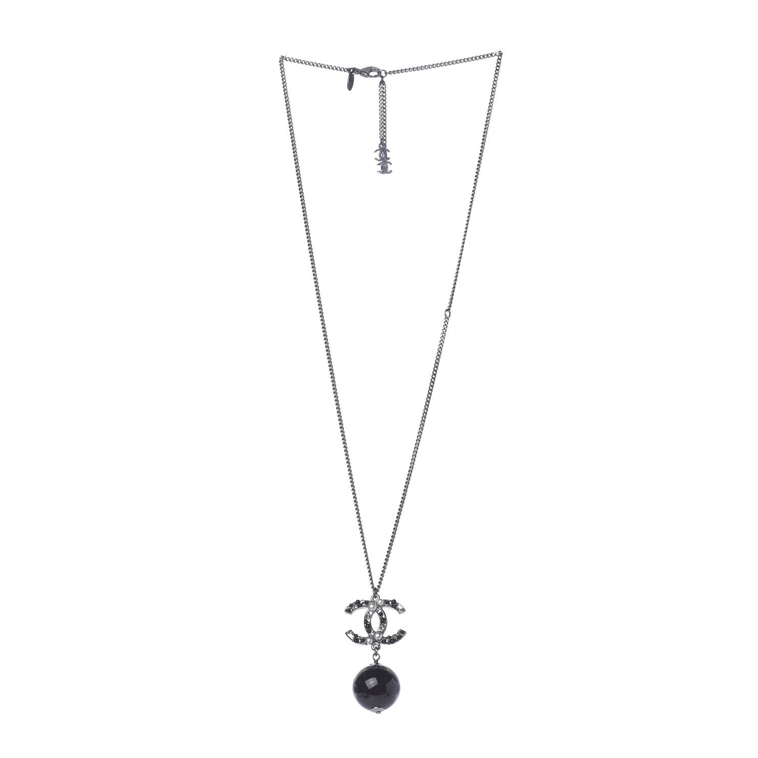 Chanel Ruthenium Pearl Bead CC Necklace Black 3 of 7