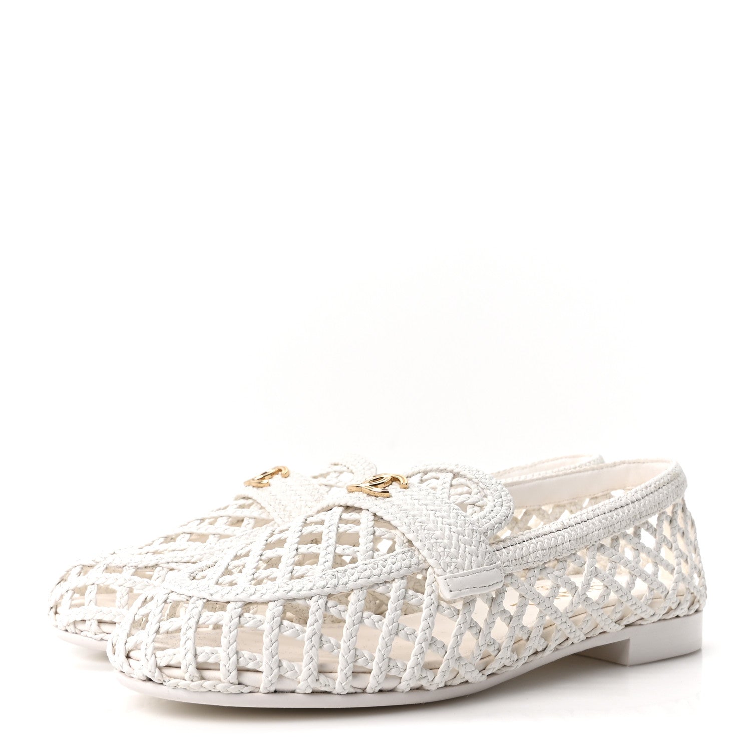 Chanel Braided Lambskin CC Mocassin Loafers 39 White 4 of 8