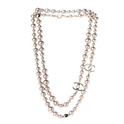 Chanel Resin Pearl CC Long Necklace in Golden Pearly Beige 3 of 7