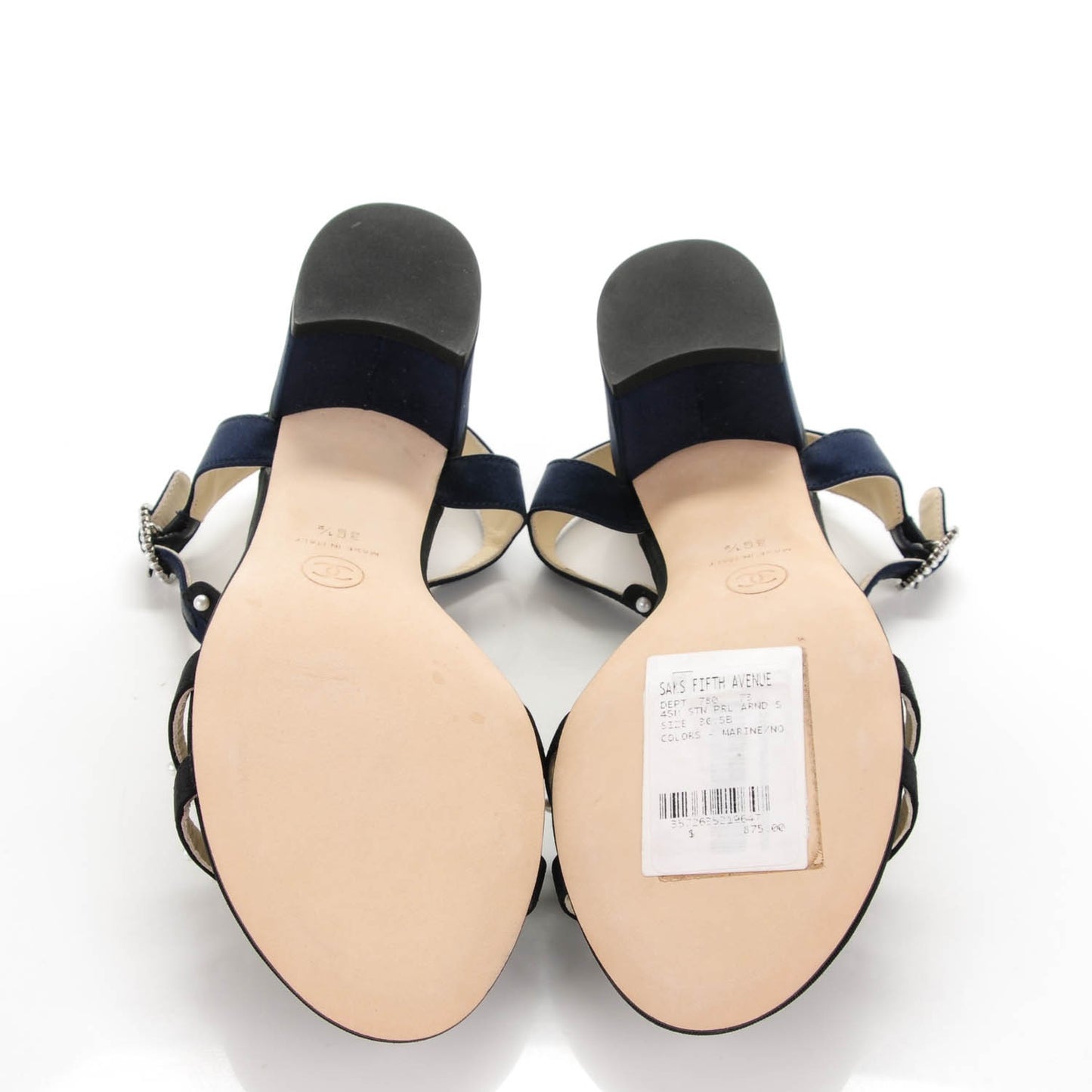 Satin Pearl Sandals 36.5 Navy Black