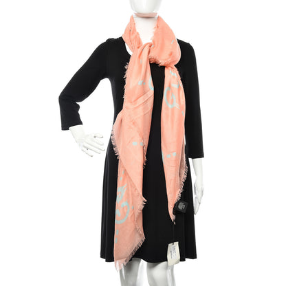 Gucci Modal Silk GG Writers Fringe Shawl Old Rose Sky Blue 2 of 5