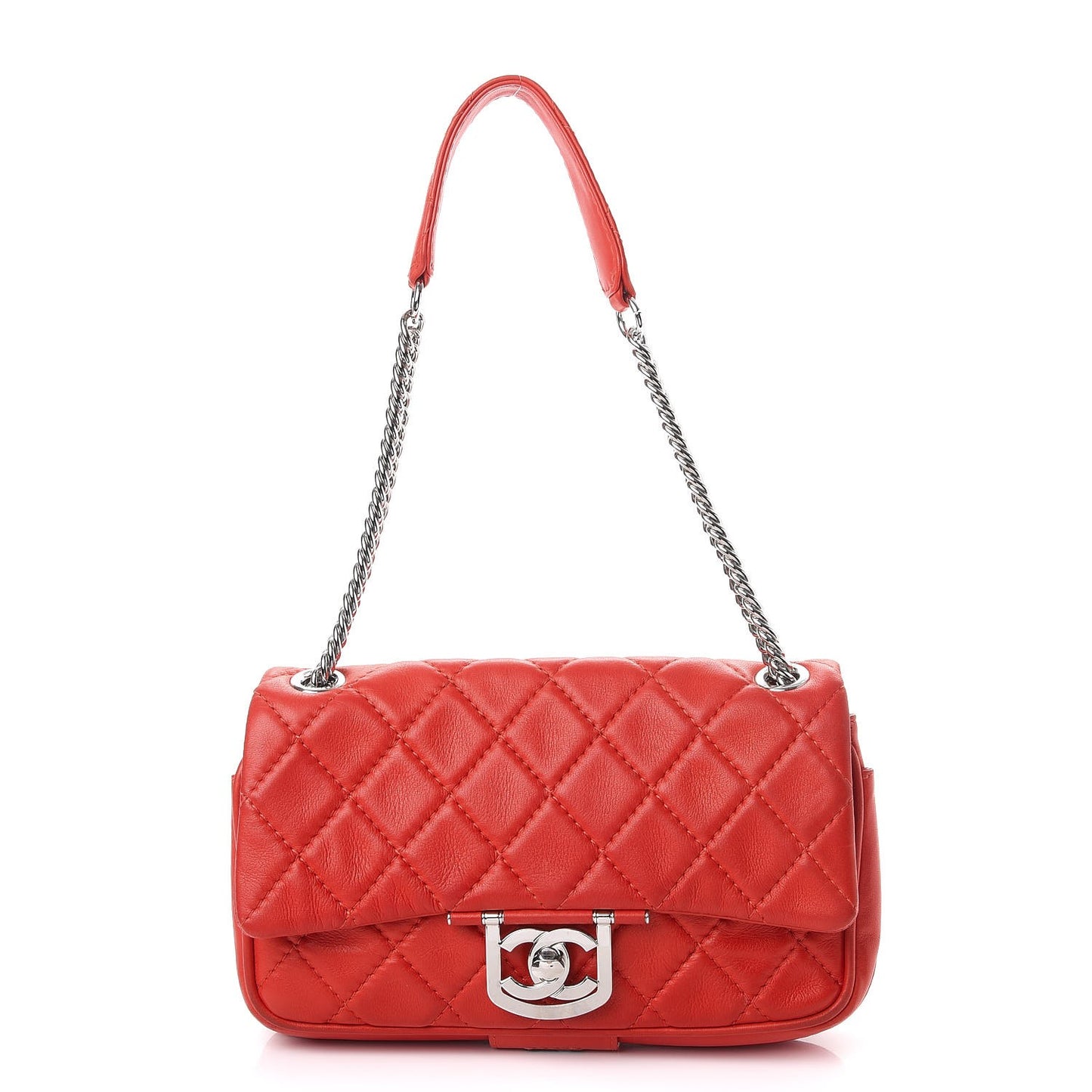 Lambskin Quilted Medium Icons Secret Label Flap Coral