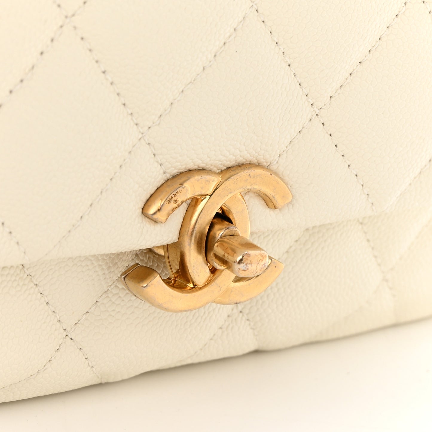 Shiny Caviar Quilted Large Chain Melody Flap White