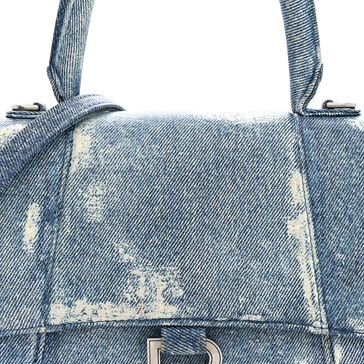 Balenciaga Nappa Denim Printed Small Hourglass Top Handle Bag Denim Blue 8 of 11