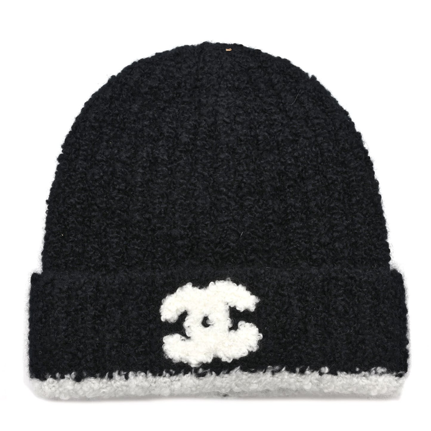 Cashmere Silk CC Beanie Hat Black White