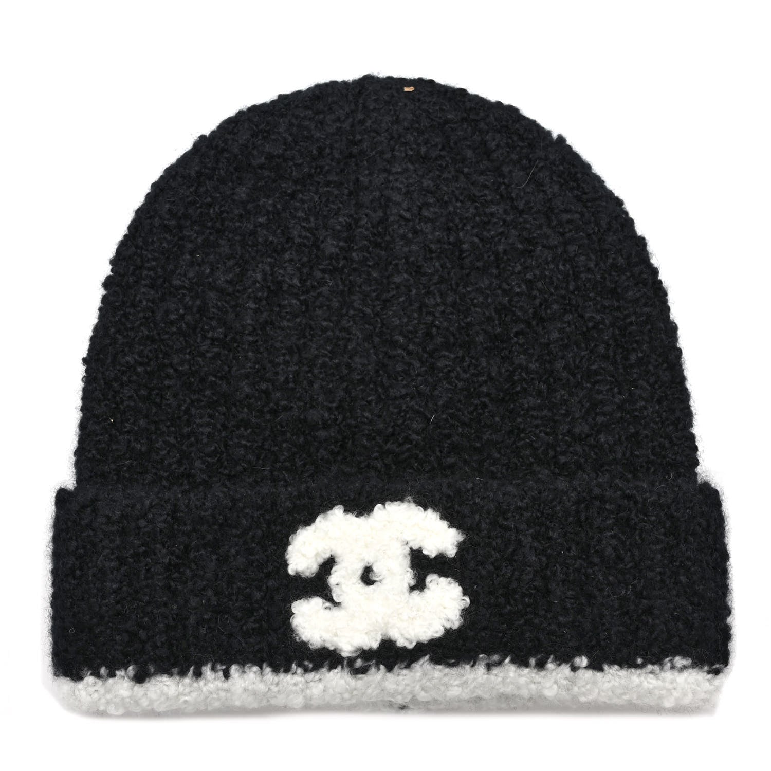 Chanel Cashmere Silk CC Beanie Hat Black White 1 of 6