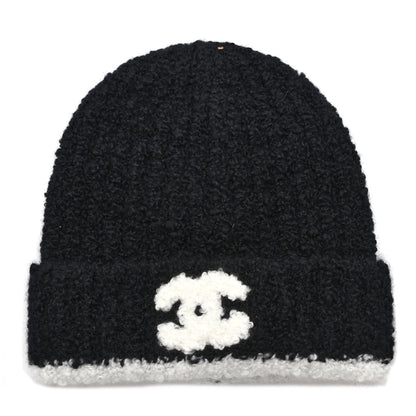 Chanel Cashmere Silk CC Beanie Hat Black White 1 of 6