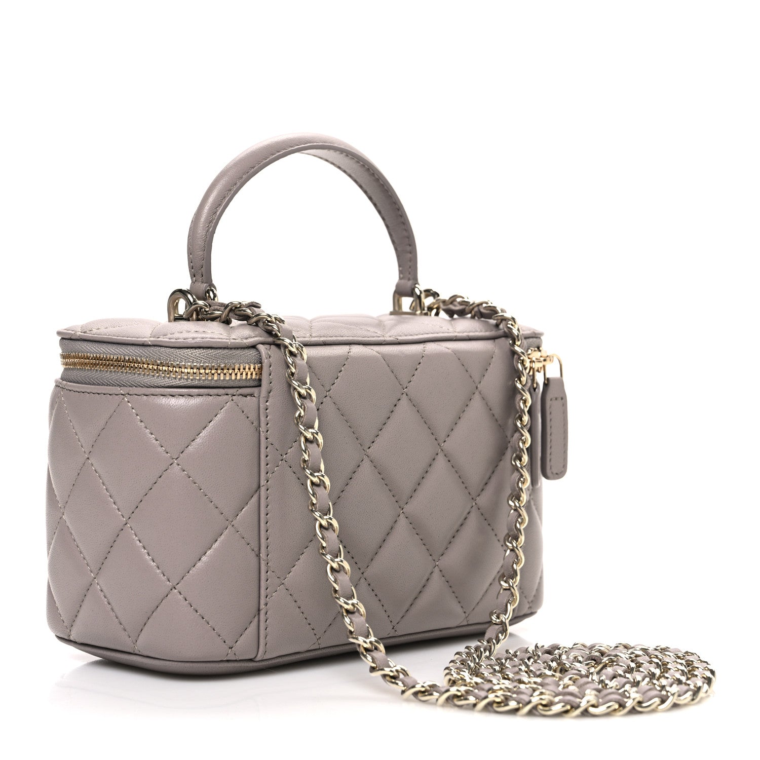 Chanel Lambskin Quilted Small Top Handle Vanity Case With Chain Dark Grey 3 of 10