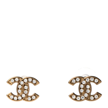 Chanel Matte Metal Crystal CC Earrings Gold 1 of 4