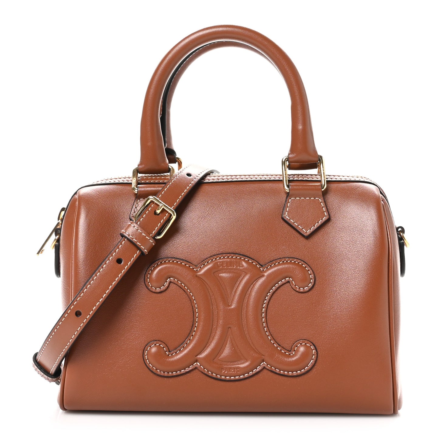 Smooth Calfskin Triomphe Small Boston Bag Tan