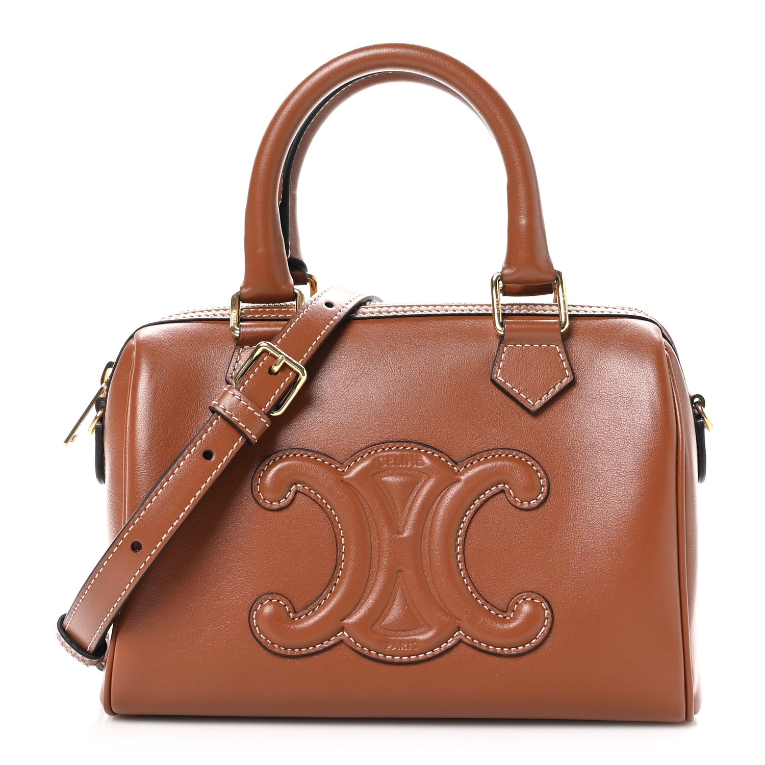 Celine Smooth Calfskin Triomphe Small Boston Bag Tan 1 of 10