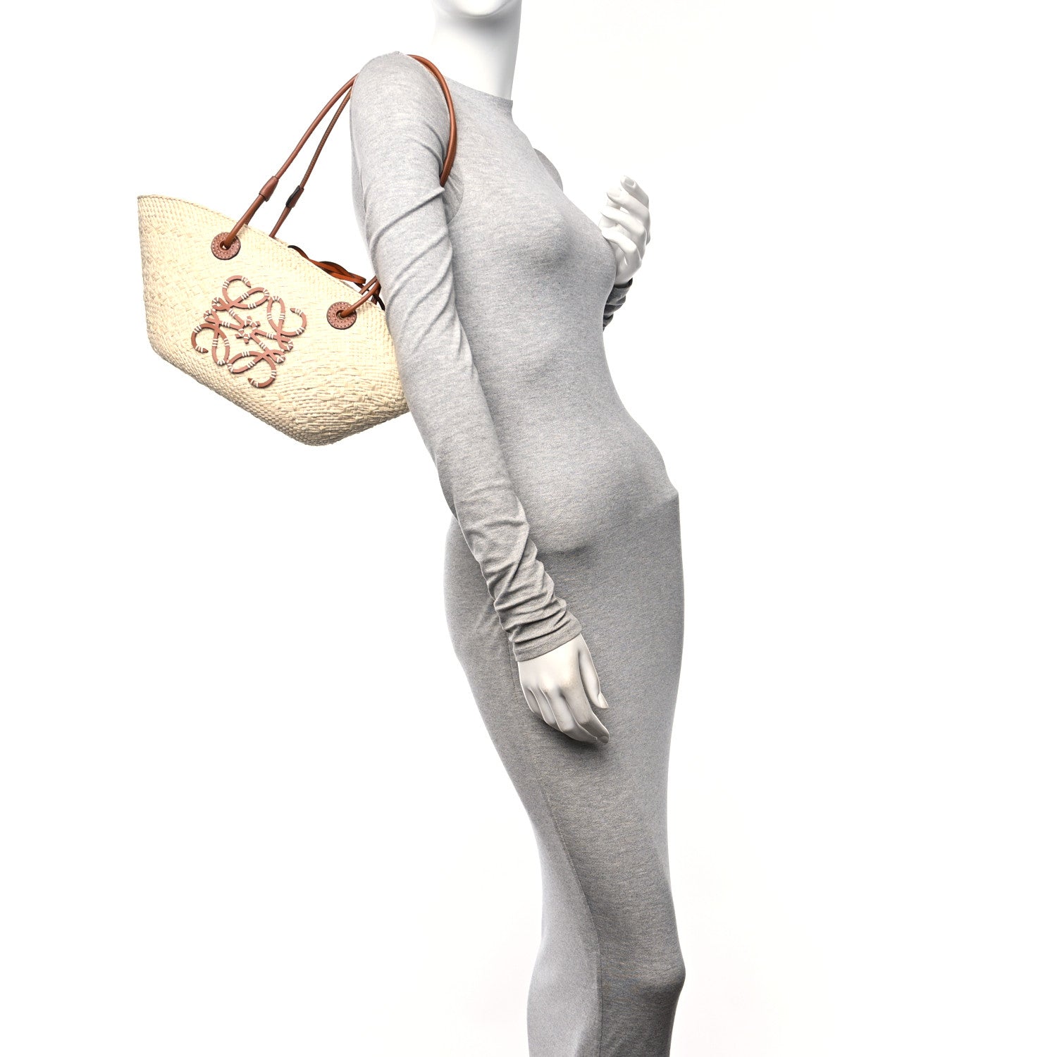Loewe Calfskin Raffia Paulas Ibiza Small Anagram Basket Tote Bag Natural Tan 2 of 9