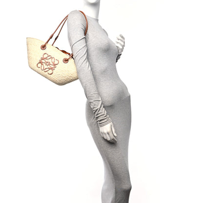 Loewe Calfskin Raffia Paulas Ibiza Small Anagram Basket Tote Bag Natural Tan 2 of 9