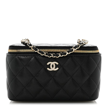 Chanel Caviar Quilted Crystal CC Logo Vanity Case With Chain Black 1 of 10