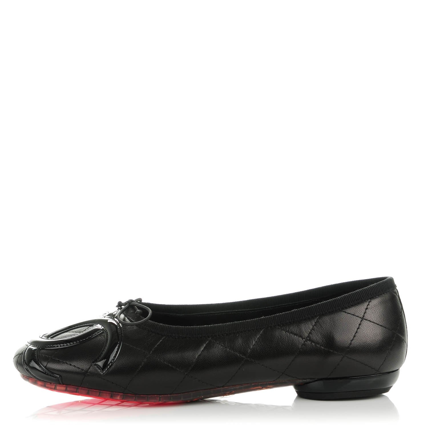 Chanel Lambskin Quilted Cambon Ballerina Flats 37.5 Black 1 of 9