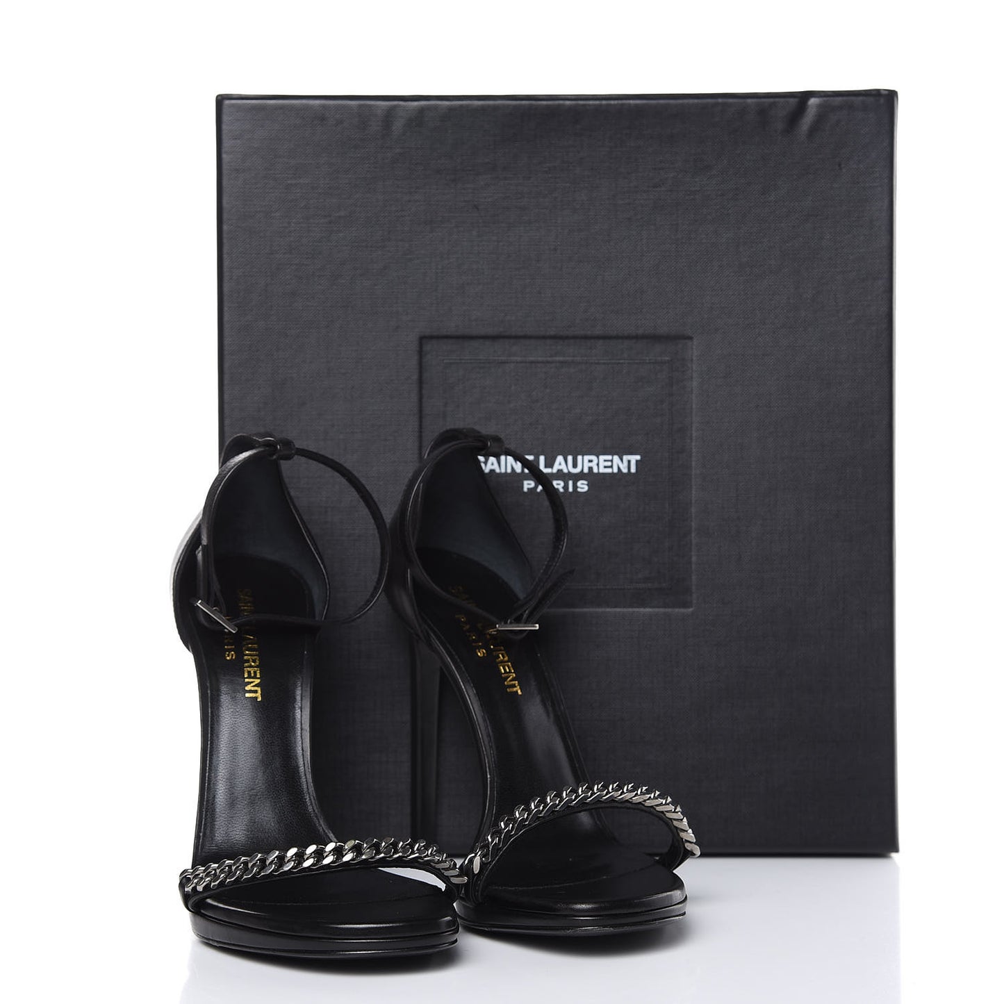 Seta Calfskin Chain Jane 110 Ankle Strap Sandals 36 Black