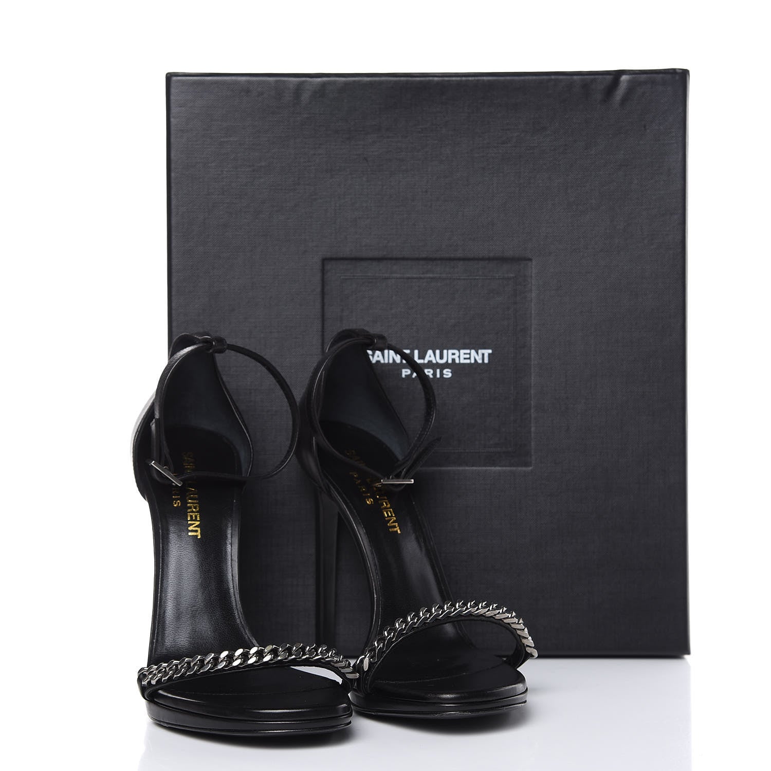 Saint Laurent Seta Calfskin Chain Jane 110 Ankle Strap Sandals 36 Black 11 of 11