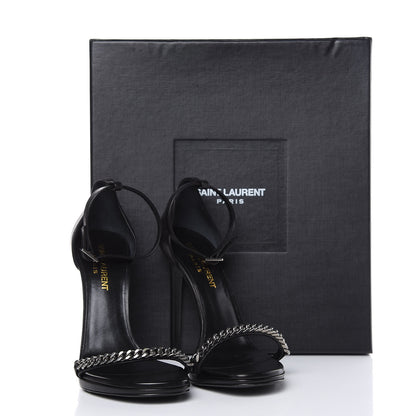 Saint Laurent Seta Calfskin Chain Jane 110 Ankle Strap Sandals 36 Black 11 of 11