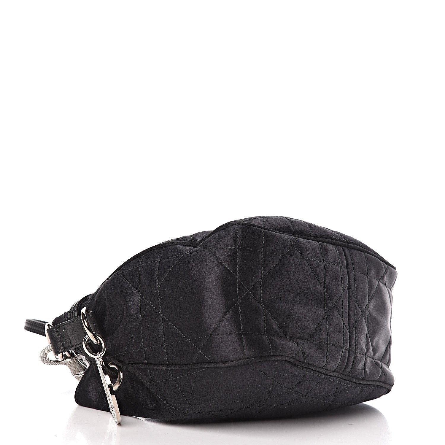 Christian Dior Satin Crystal Cannage Drawstring Bag Black 4 of 14