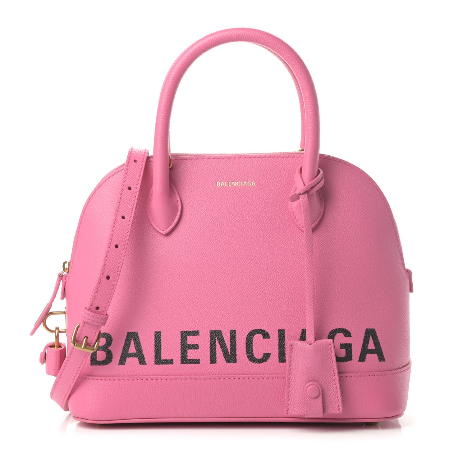 Signature Grained Calfskin Logo S Ville Top Handle Bag Rose Bubblegum Black