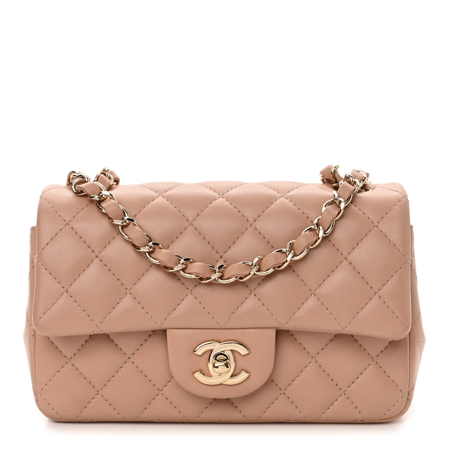 Lambskin Quilted Mini Rectangular Flap Beige