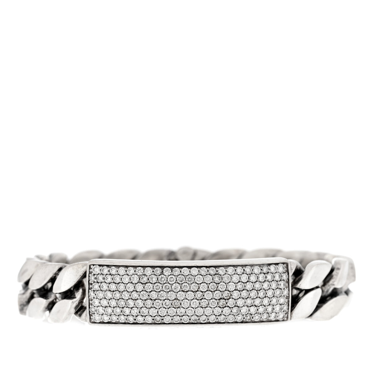 Sterling Silver Diamond Pave Curb Link ID Bracelet