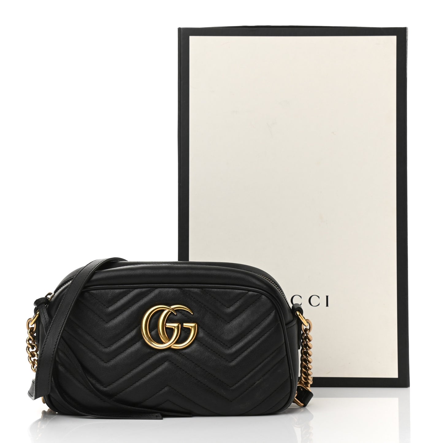 Calfskin Matelasse Small GG Marmont Chain Shoulder Bag Black