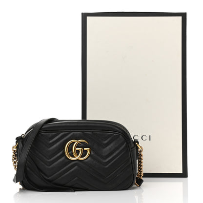 Gucci Calfskin Matelasse Small GG Marmont Chain Shoulder Bag Black 9 of 9