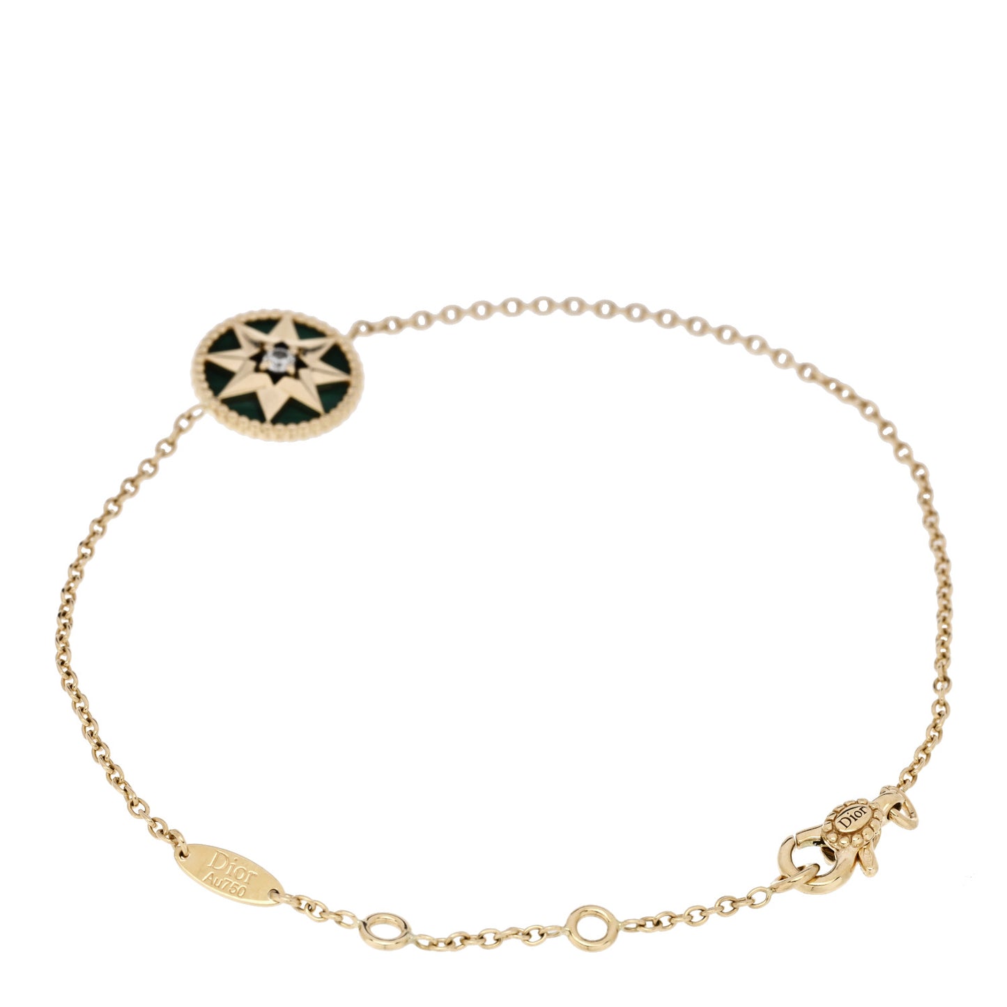 18K Yellow Gold Diamond Malachite Rose Des Vents Bracelet
