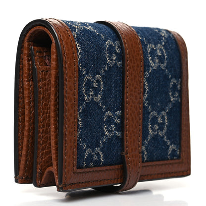 Gucci New Denim GG Monogram Jackie 1961 Card Case Blue Tea Cuir 3 of 10