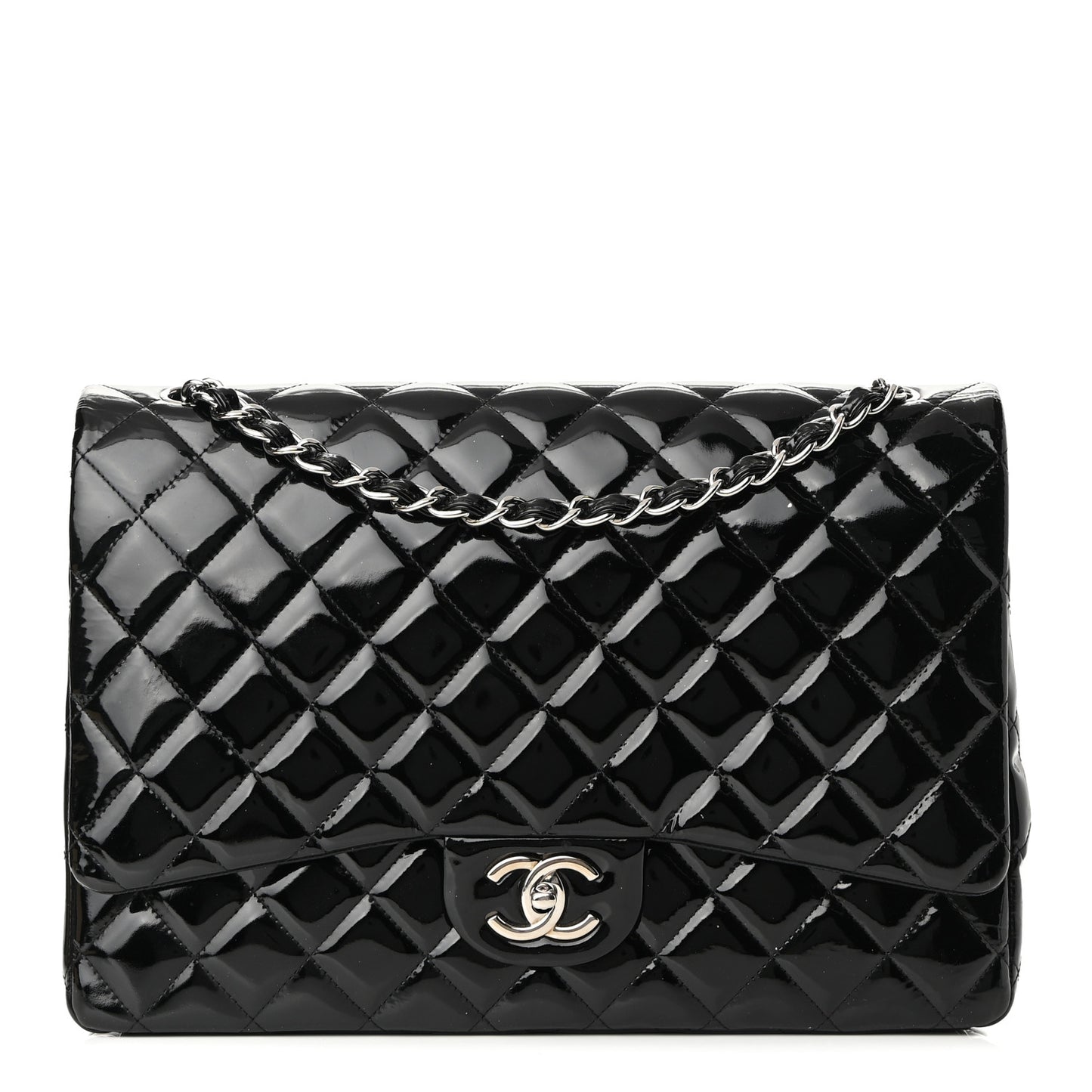 Patent Quilted Maxi Double Flap Black
